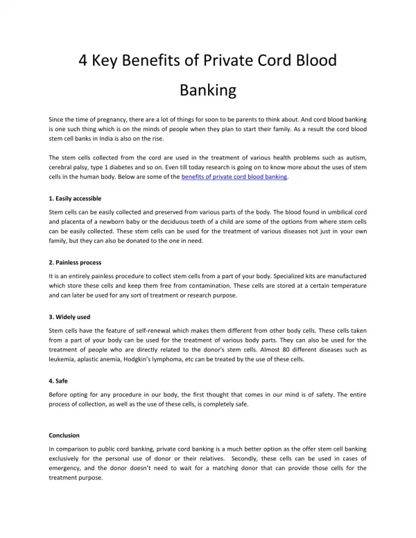 4 Key Benefits of Private Cord Blood Banking