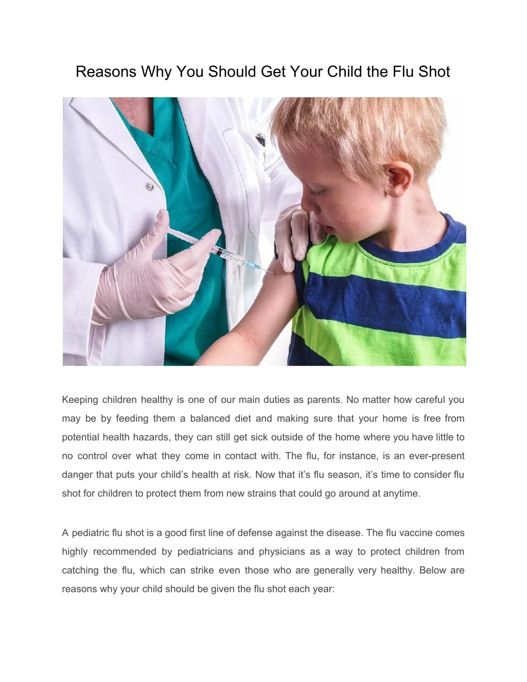 reasons why you should get your child the flu shot