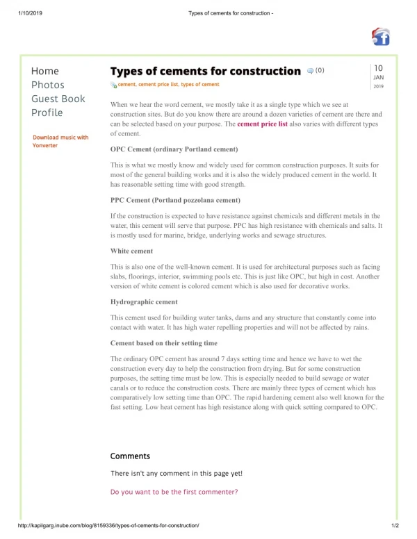 Types of cements for construction