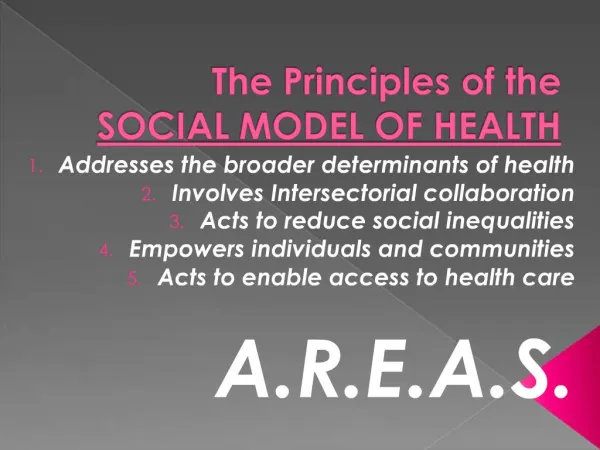 The Principles of the SOCIAL MODEL OF HEALTH