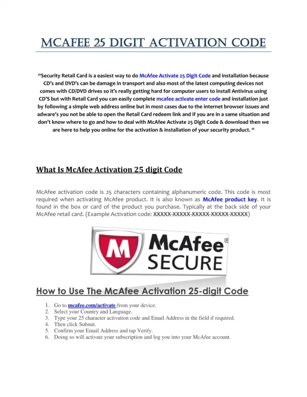Mcafee 25 Digit activation code
