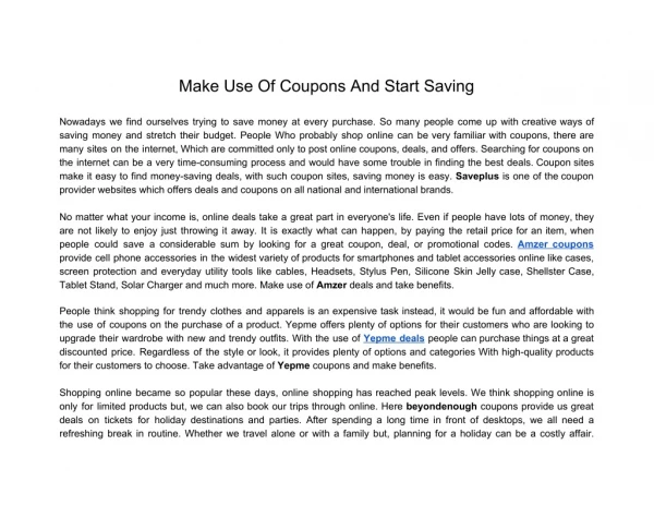 Make Use Of Coupons And Start Saving