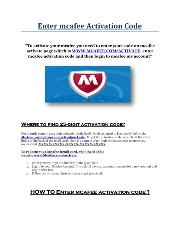 Enter mcafee Activation Code