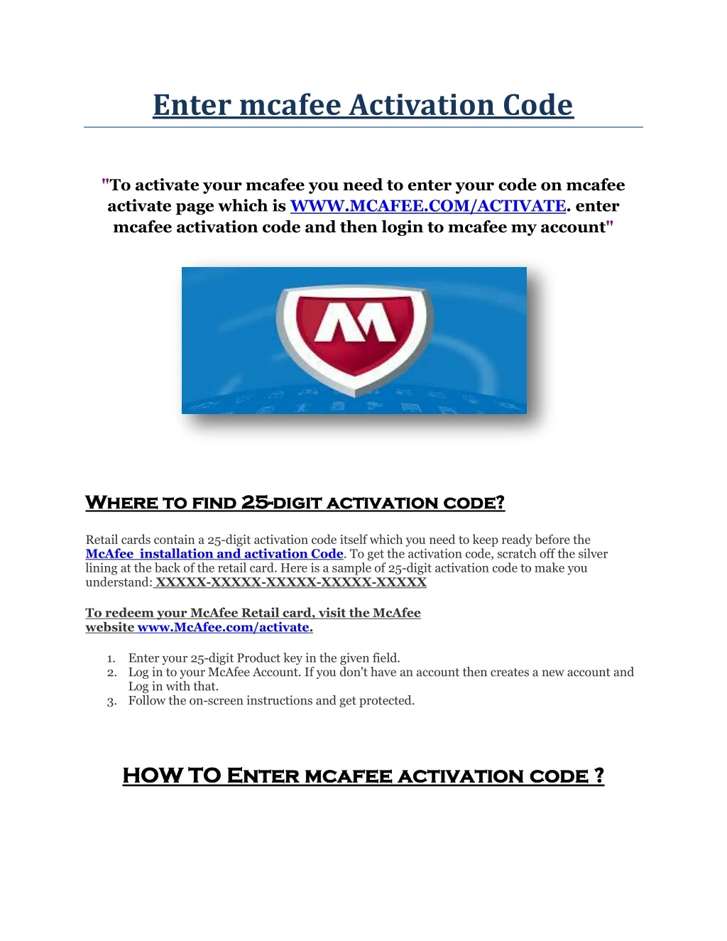 enter mcafee activation code