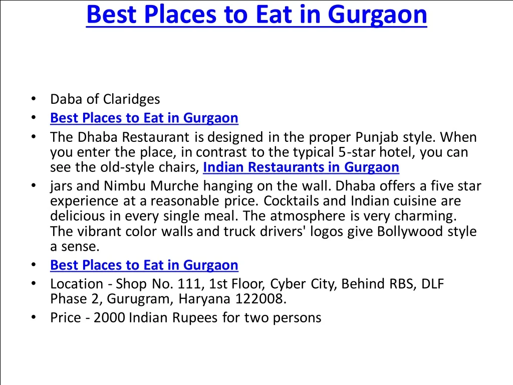 best places to eat in gurgaon