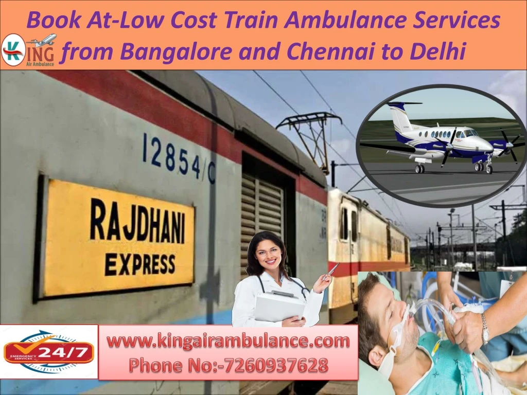 book at low cost train ambulance services from bangalore and chennai to delhi