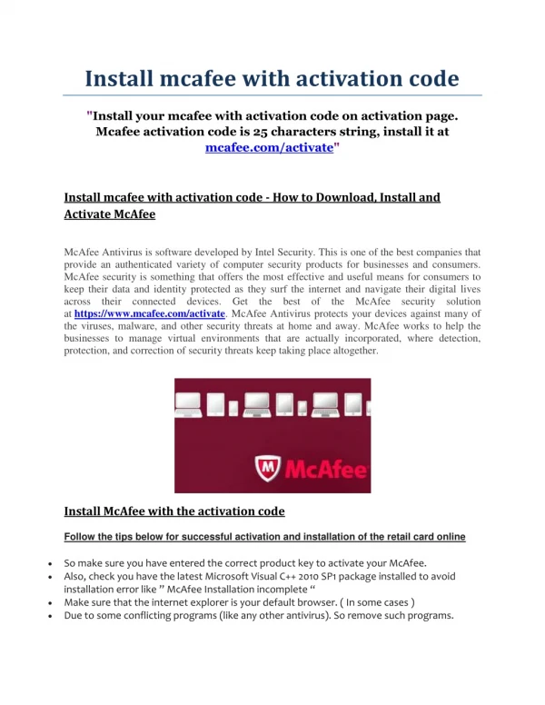 Install your mcafee with activation code