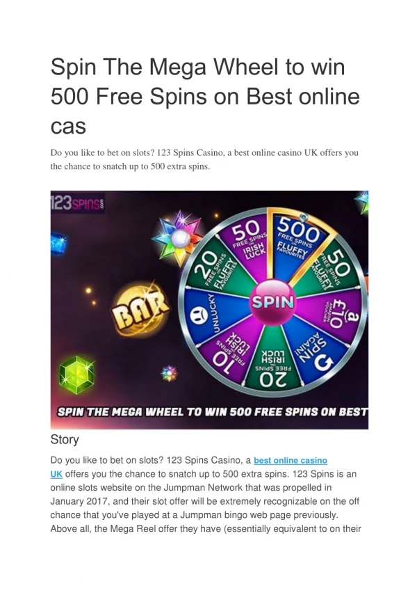 Spin The Mega Wheel to win 500 Free Spins on Best online casino UK - 123 spins