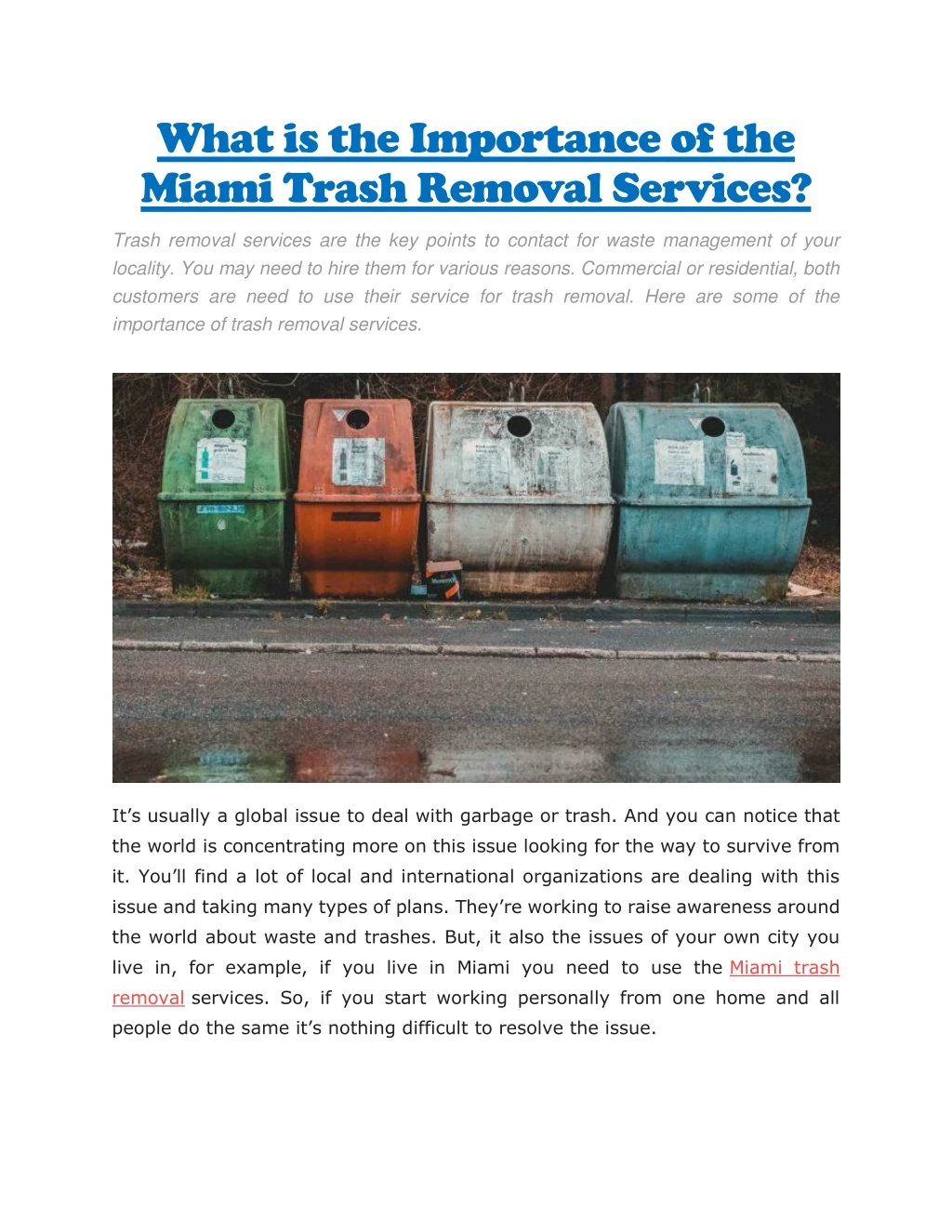 what is the importance of the miami trash removal