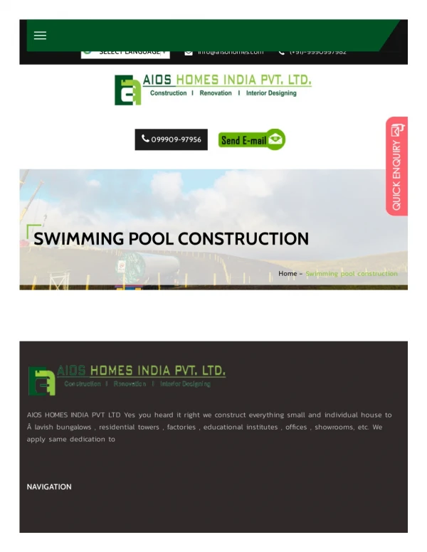 Swimming Pool Construction | Swimming Pool Design | Aioshomes