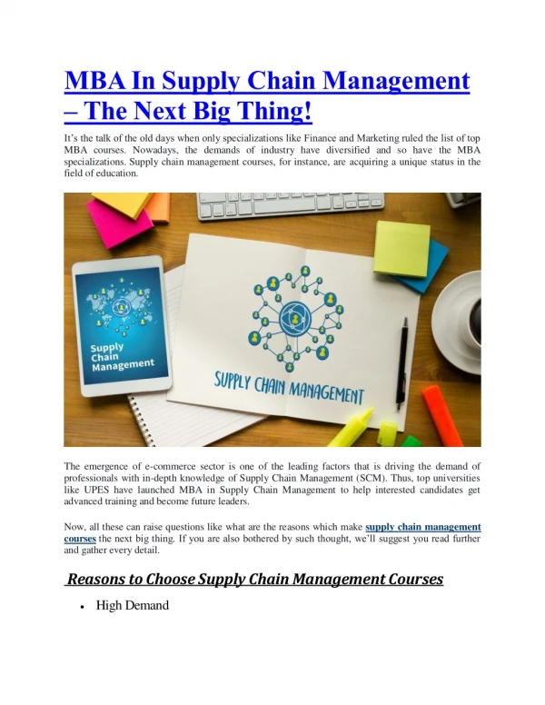 MBA In Supply Chain Management – The Next Big Thing!