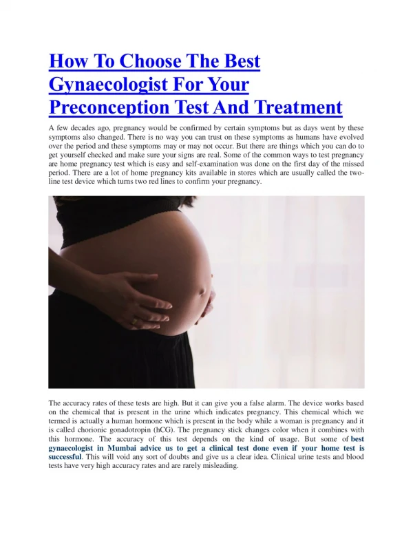 How To Choose The Best Gynaecologist For Your Preconception Test And Treatment