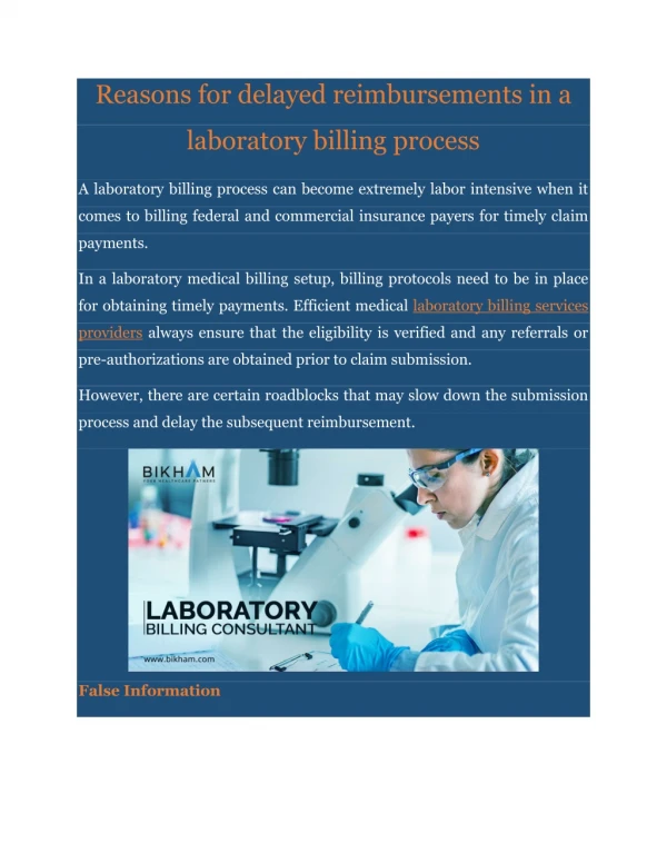 Reasons for delayed reimbursements in a laboratory billing process