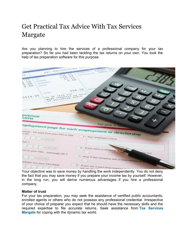 Get Practical Tax Advice With Tax Services Margate