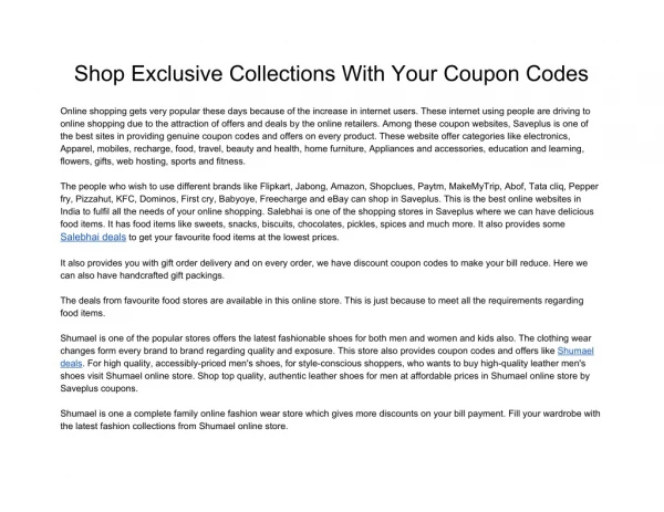 Shop Exclusive Collections With Your Coupon Codes