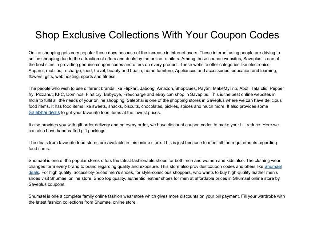shop exclusive collections with your coupon codes