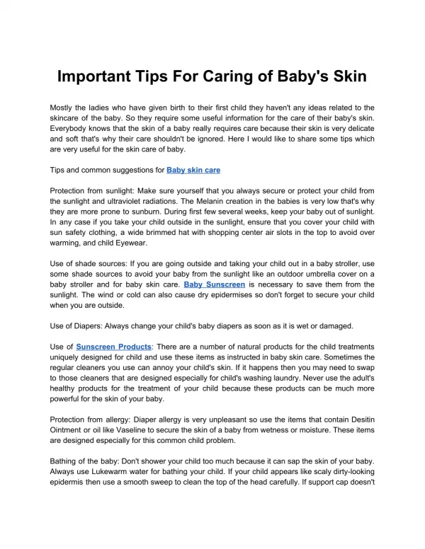 Important Tips For Caring of Baby's Skin