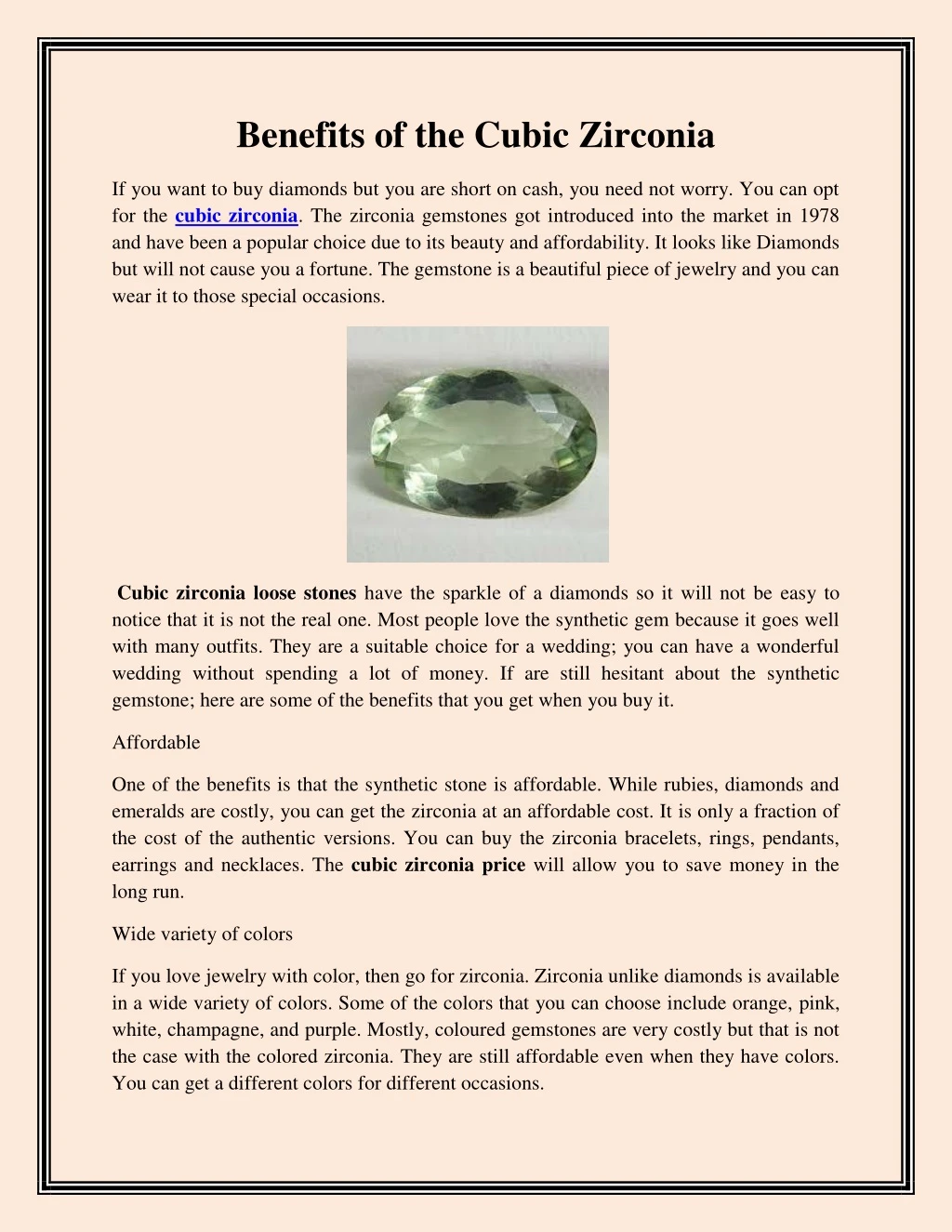 benefits of the cubic zirconia