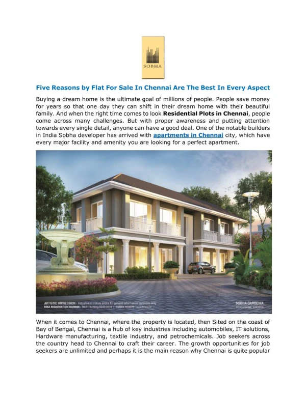 five reasons by flat for sale in chennai