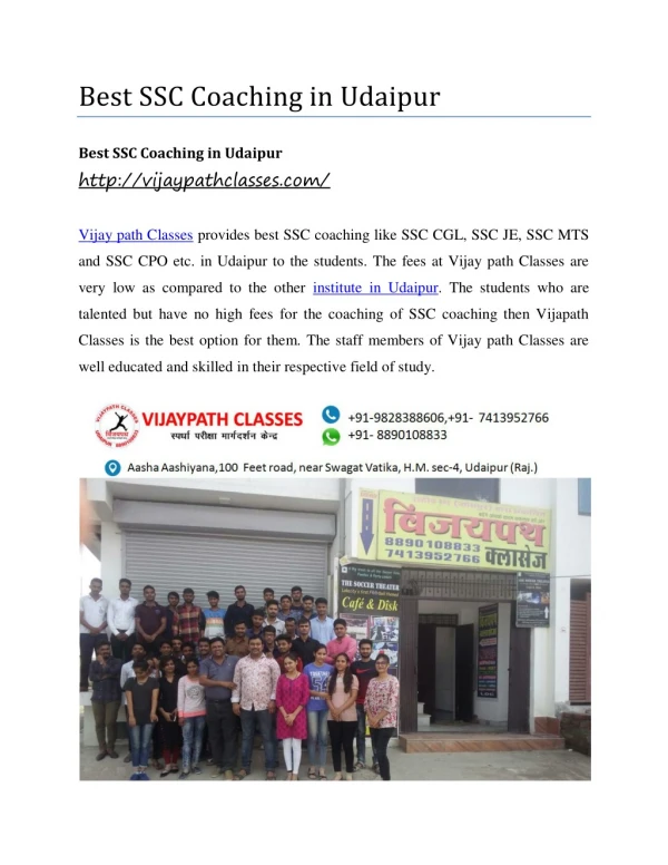 Best ssc coaching in udaipur