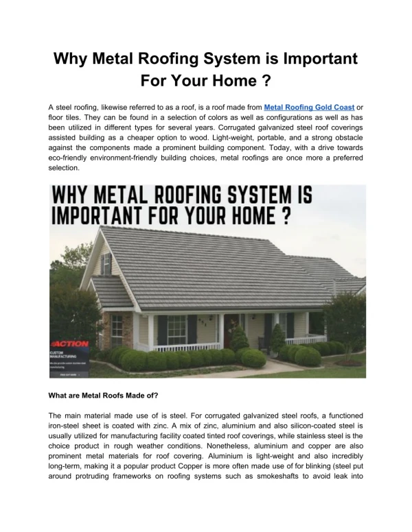 Why Metal Roofing System is Important For Your Home ?