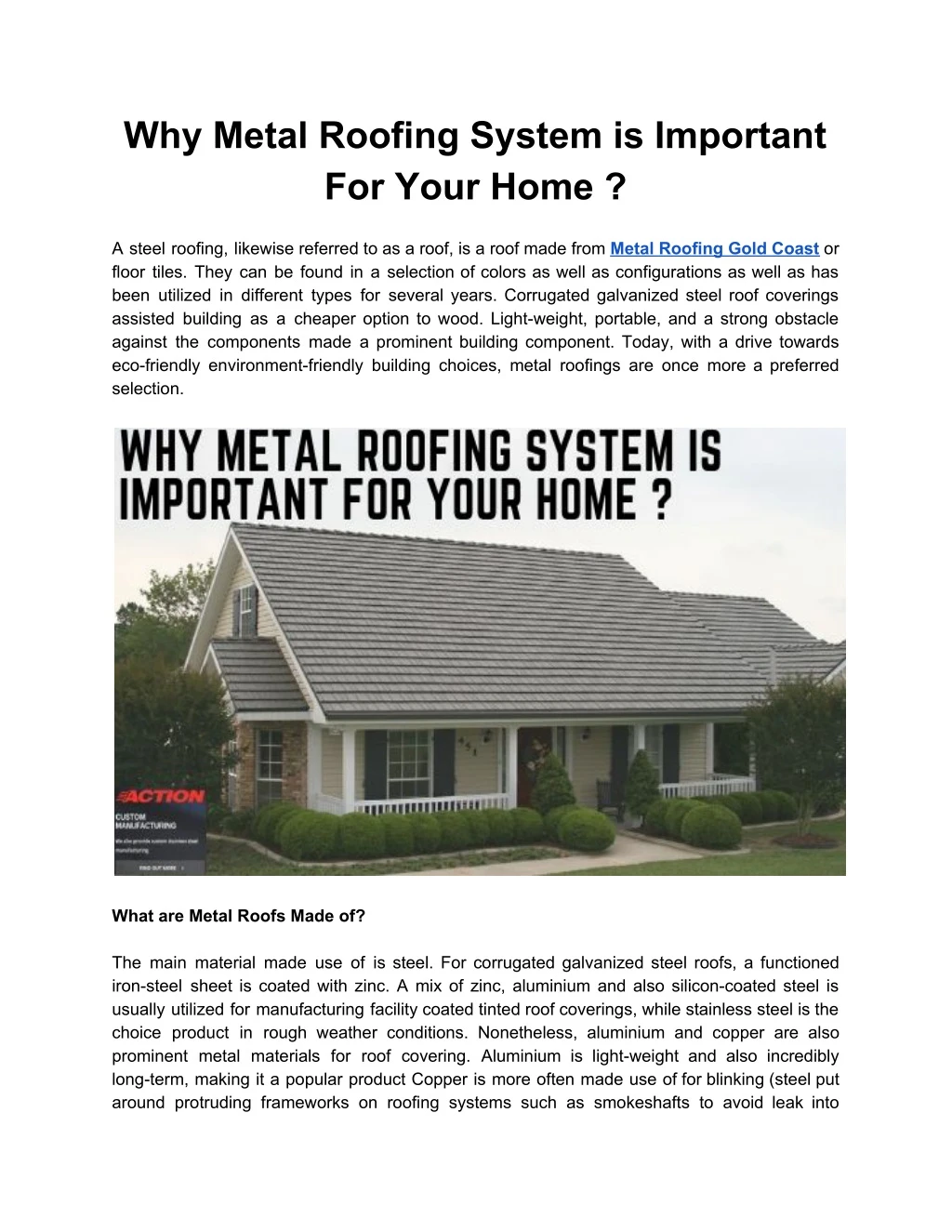 why metal roofing system is important for your