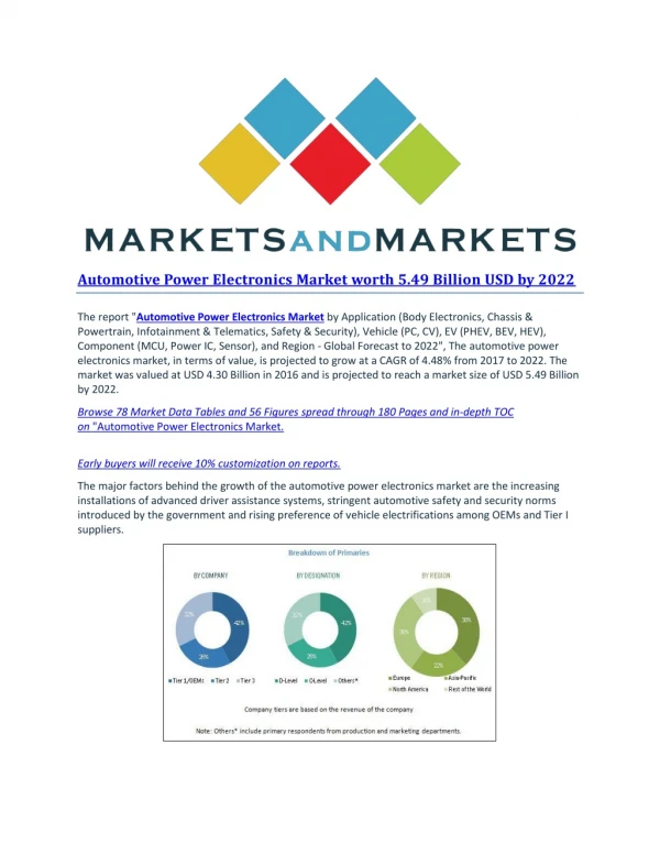 Automotive Power Electronics Market by Application, Vehicle , EV, Component, and Region - Global Forecast to 2022