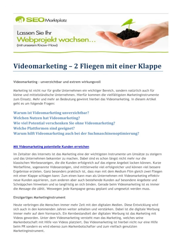 Videomarketing, 2 Fliegen mit einer Klappe