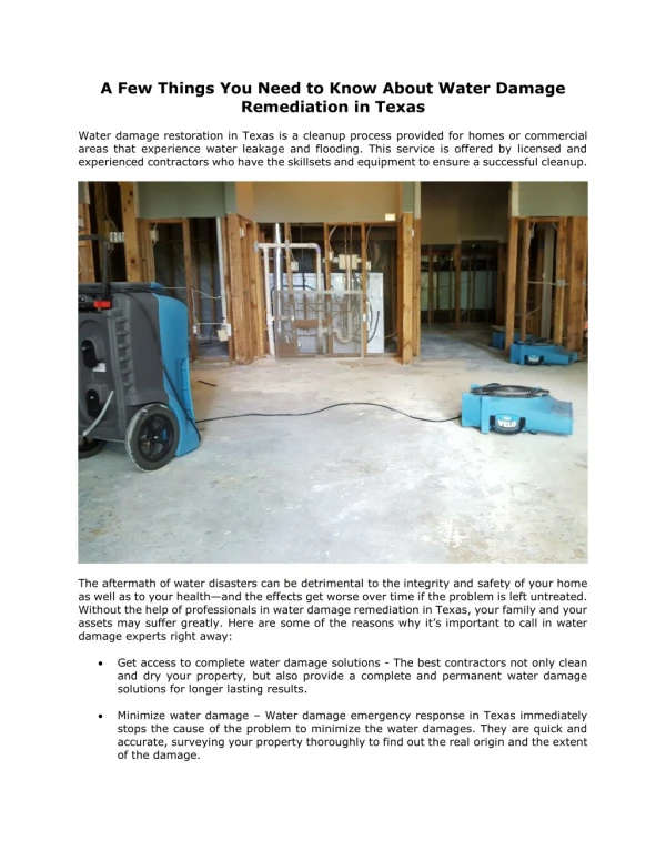 A Few Things You Need to Know About Water Damage Remediation in Texas