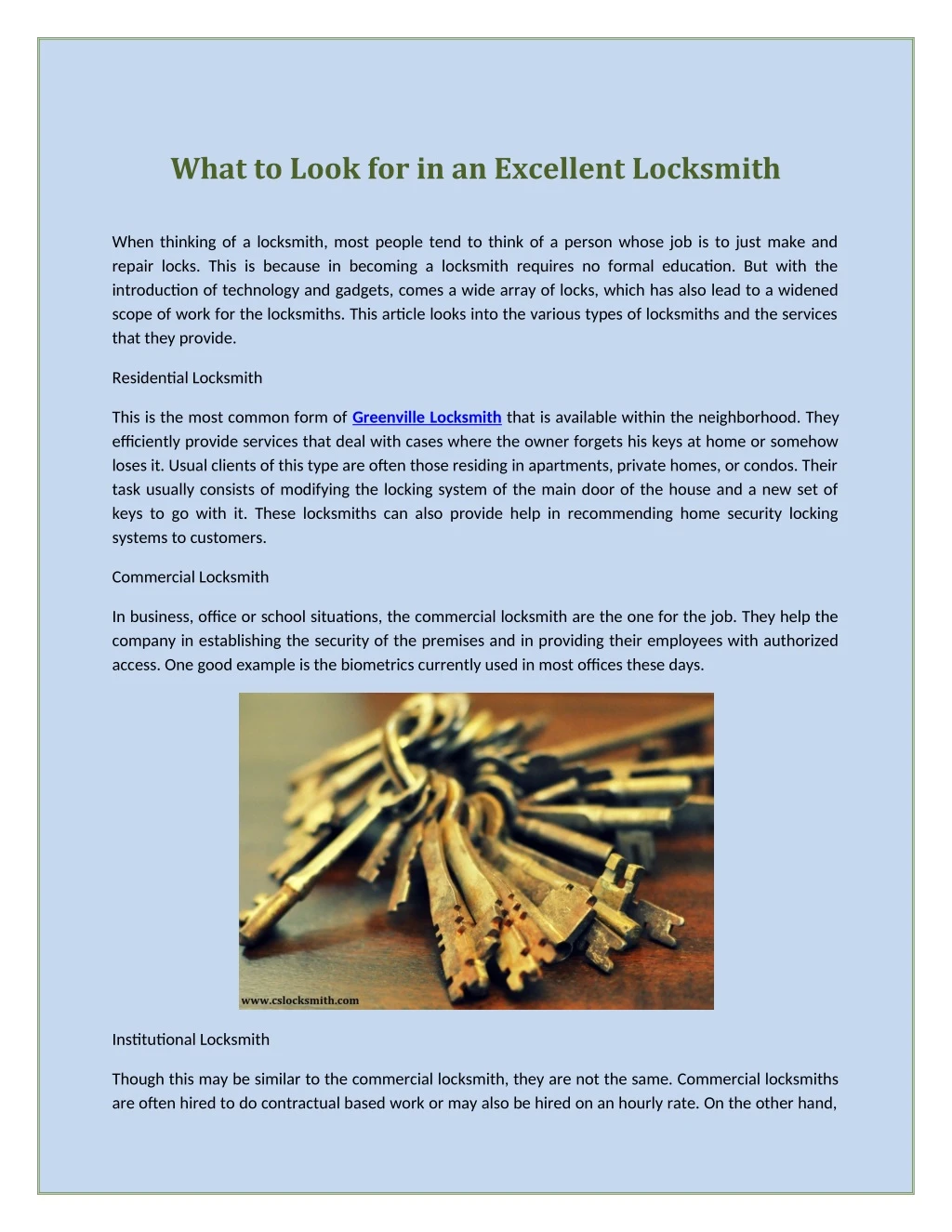 what to look for in an excellent locksmith
