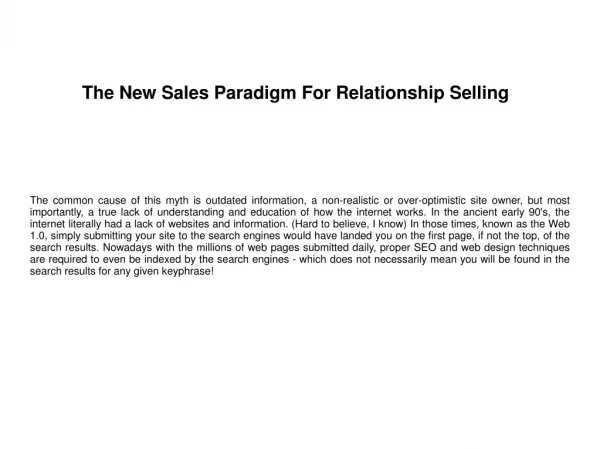 The New Sales Paradigm For Relationship Selling