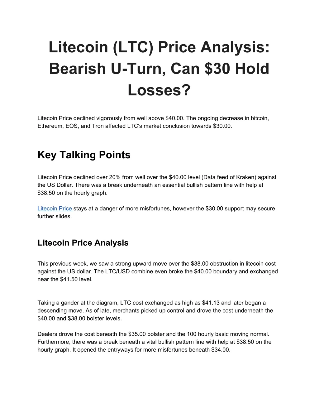 litecoin ltc price analysis bearish u turn