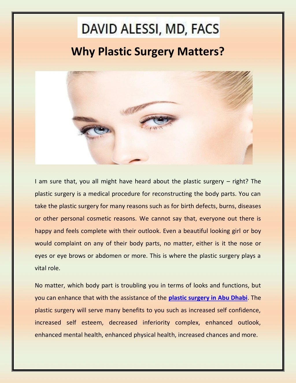 why plastic surgery matters