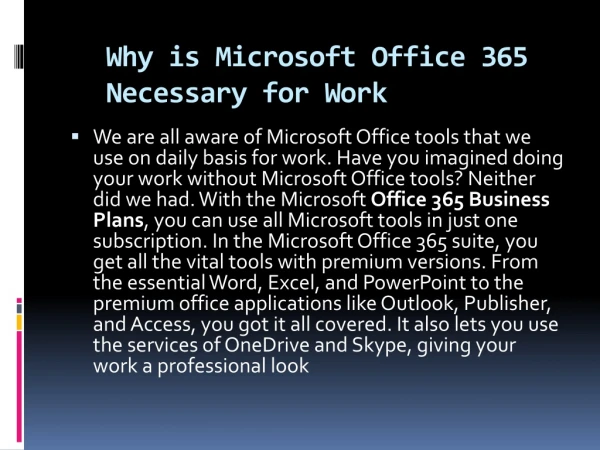 Why is Microsoft Office 365 Necessary for Work