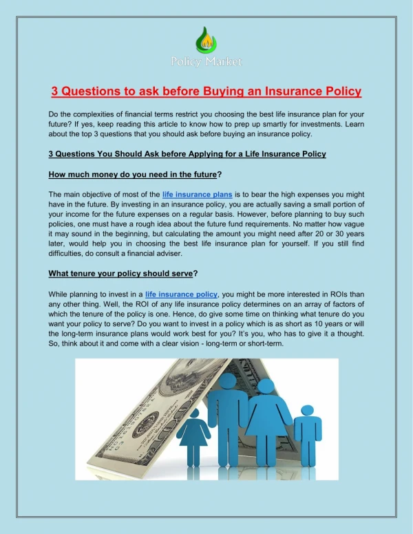 3 Questions Before Buying Life Insurance Policy