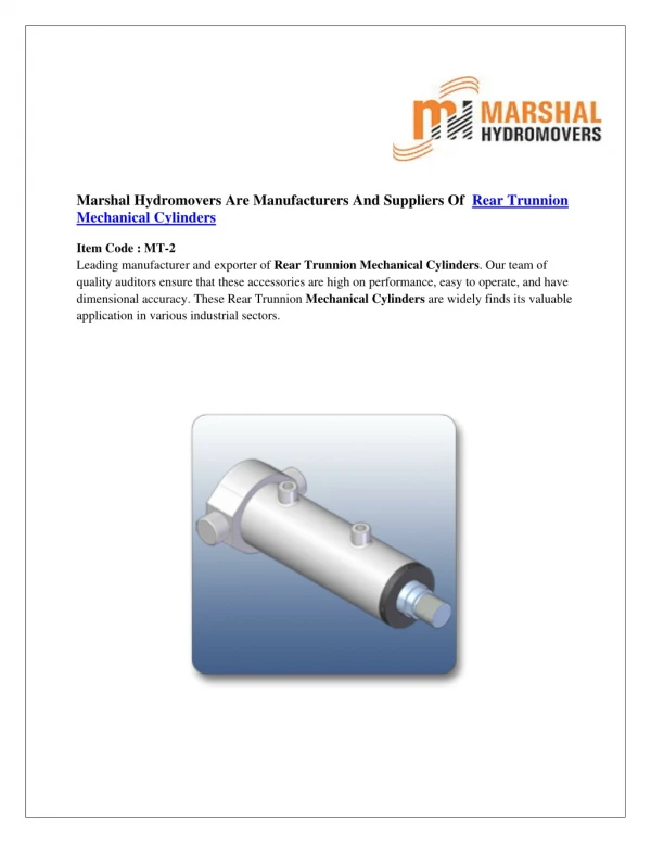 Rear Trunnion Mechanical Cylinders|Marshal Haydromovers
