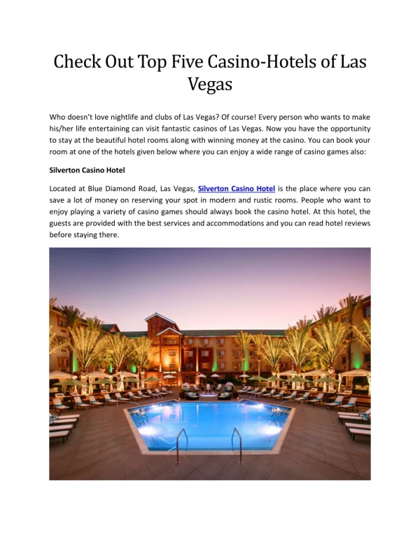 Check Out Top Five Casino-Hotels of Las Vegas