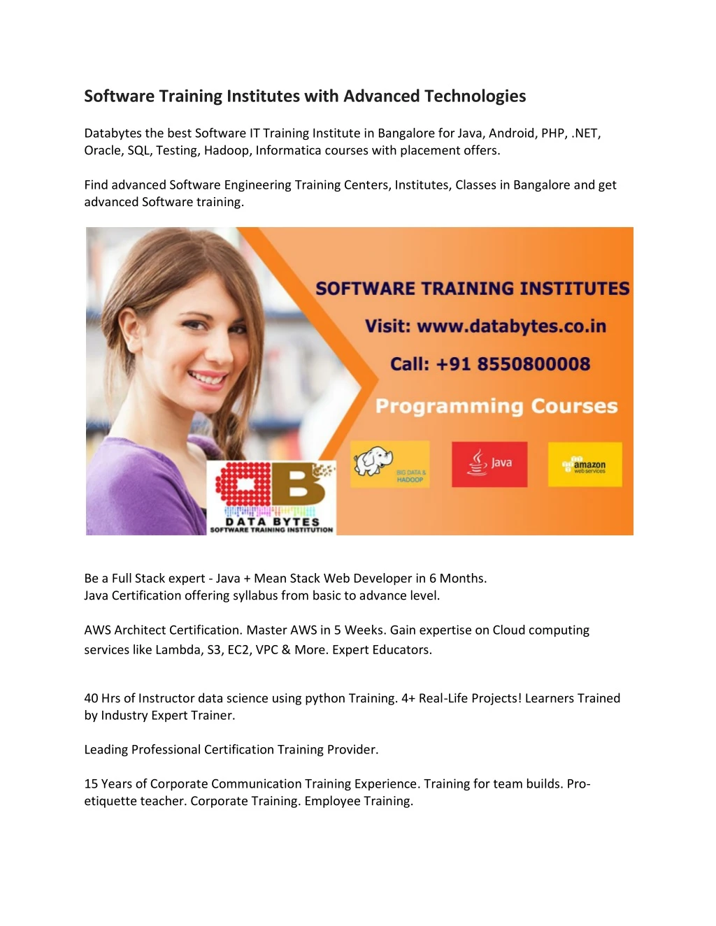 software training institutes with advanced