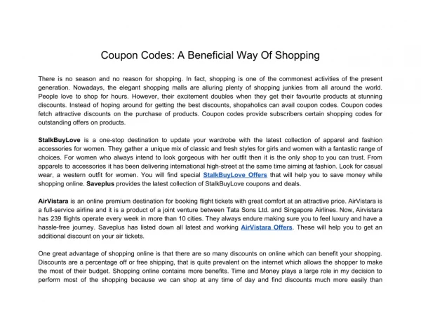 Coupon Codes: A Beneficial Way Of Shopping