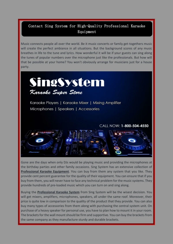 Contact Sing System for High-Quality Professional Karaoke Equipment