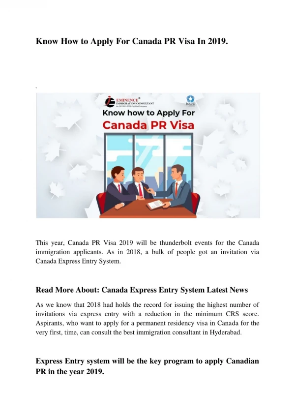 Know How to Apply For Canada PR Visa In 2019.