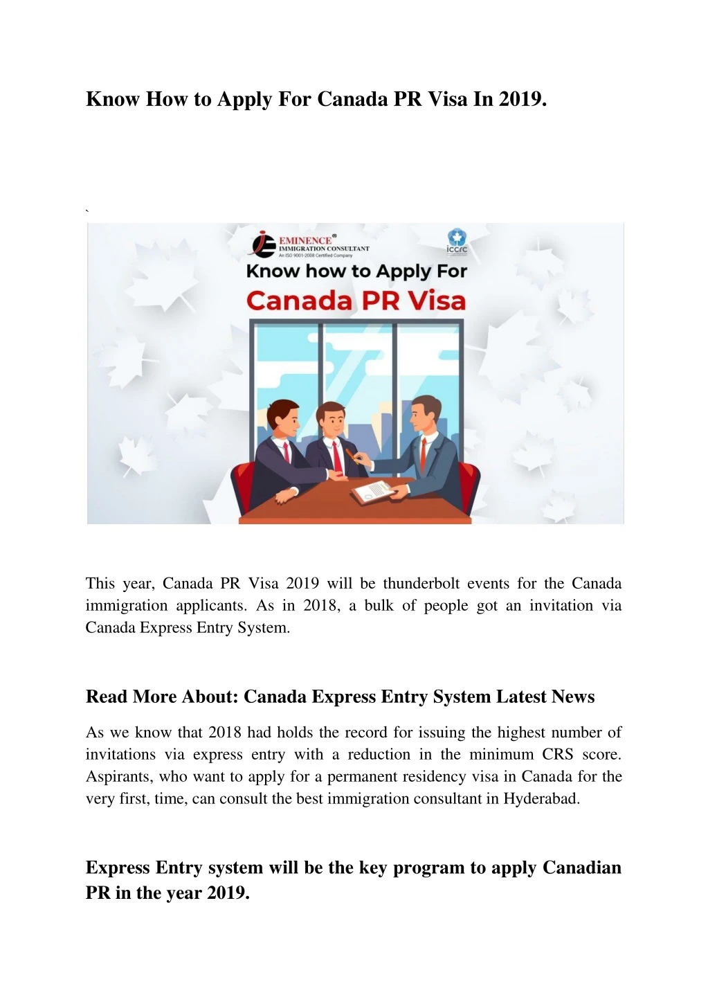 know how to apply for canada pr visa in 2019