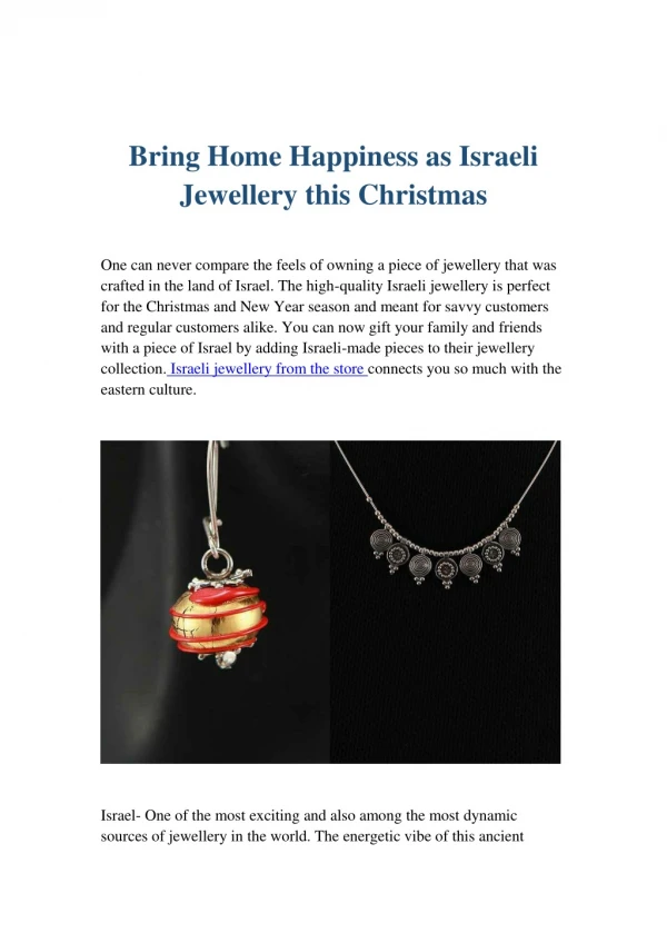 Bring Home Happiness as Israeli Jewellery this Christmas
