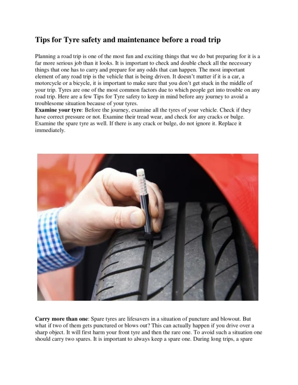 Tips for Tyre safety and maintenance before a road trip