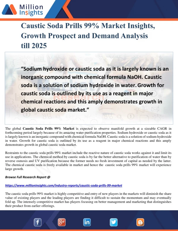 Caustic Soda Prills 99% Market Insights, Growth Prospect and Demand Analysis till 2025