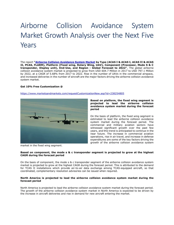 Airborne Collision Avoidance System Market Growth Analysis over the Next Five Years