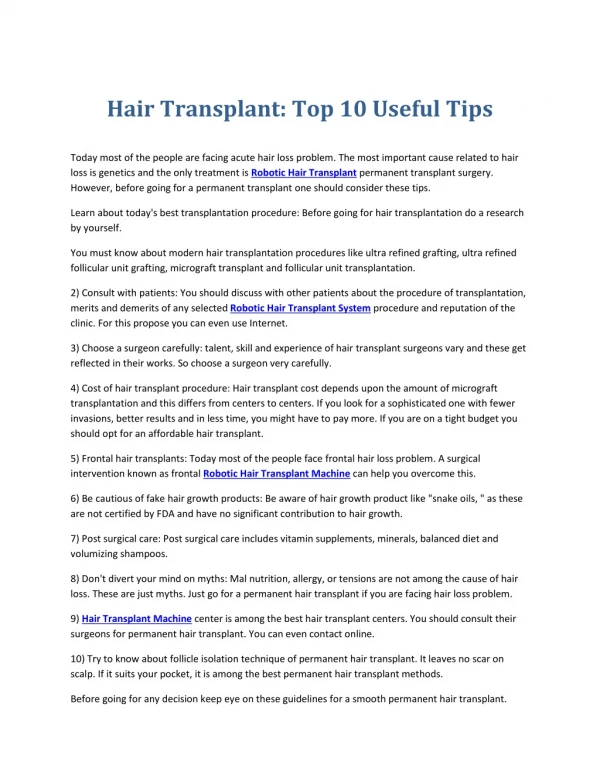 Robotic Hair Transplant System