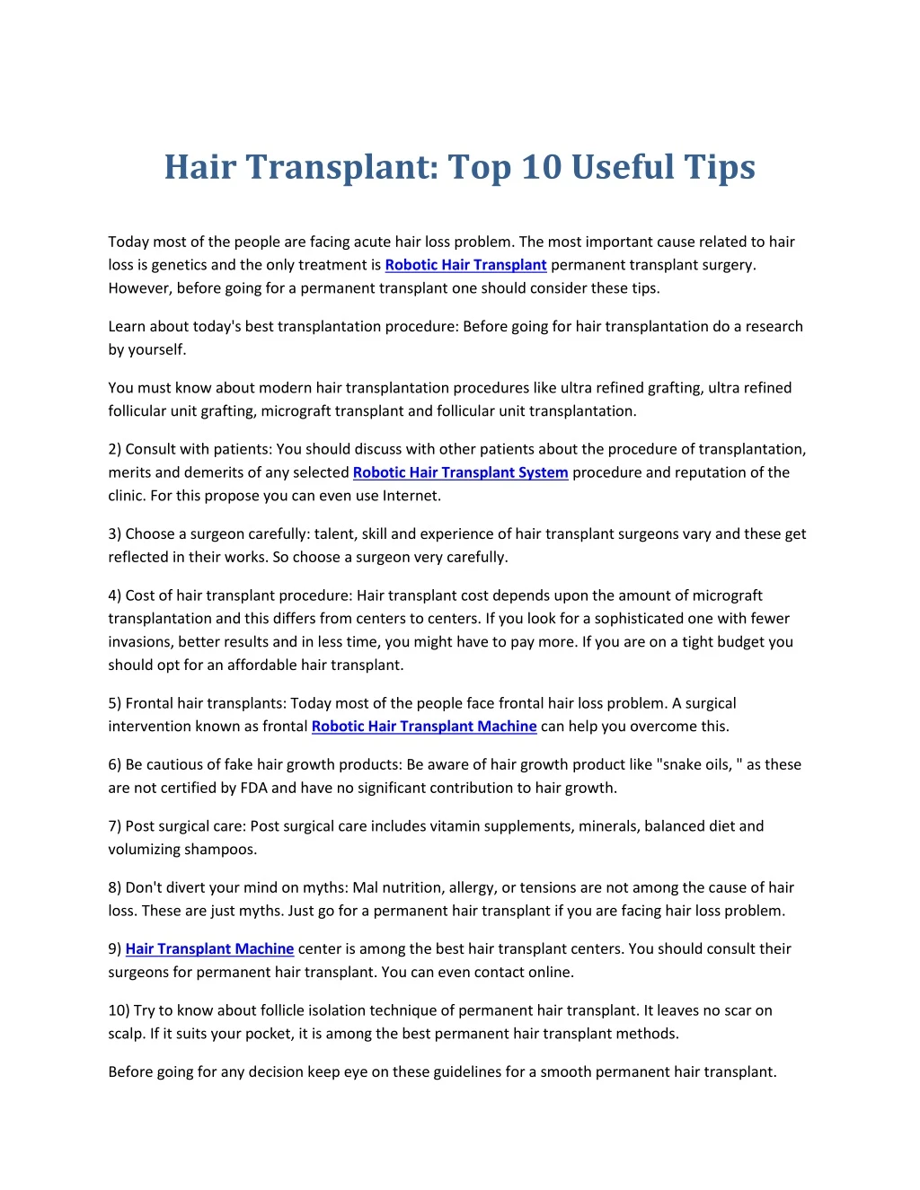 hair transplant top 10 useful tips
