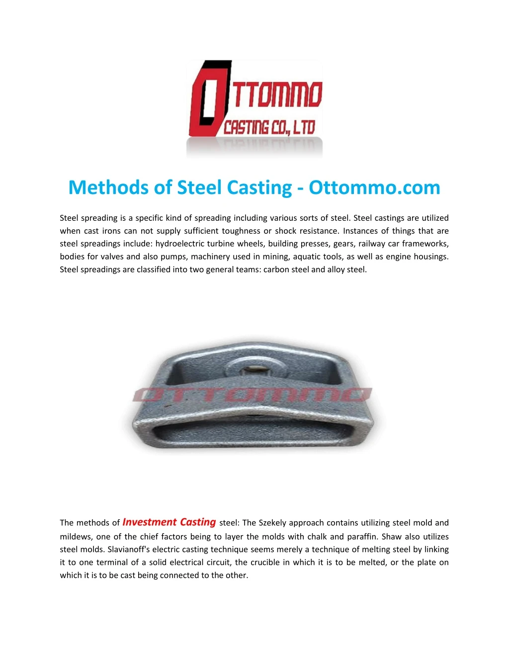 methods of steel casting ottommo com