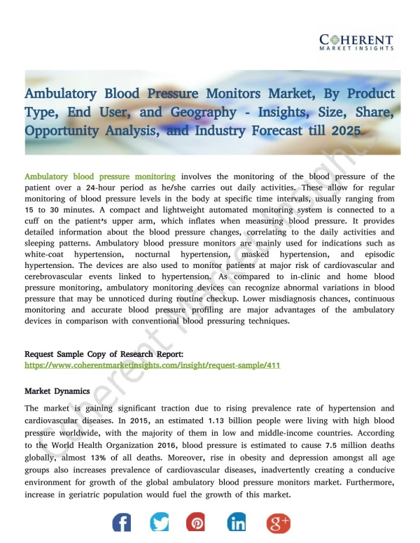 Ambulatory Blood Pressure Monitors Market, By Product Type, End User, and Geography - Insights, Size, Share, Opportunity